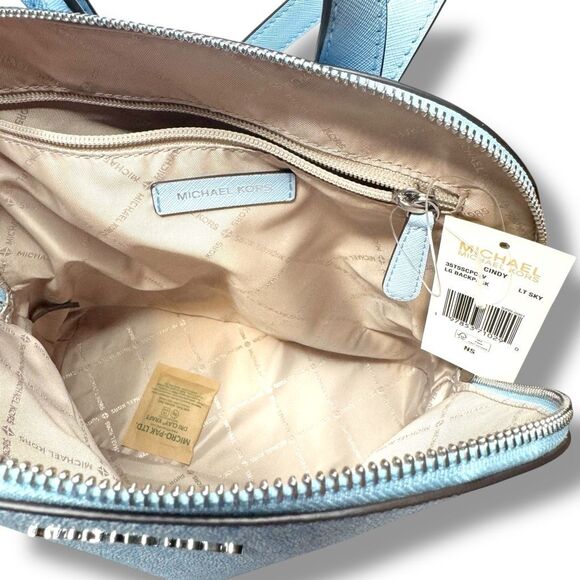 Michael Kors Cindy Large Signature MK Logo Backpack in Light Sky Blue NEW - Picture 8 of 10